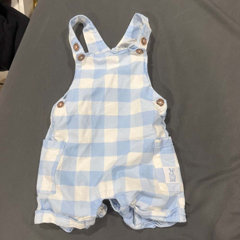 Gingham 100% Cotton Overalls Embroidered Bunny - 24 Months